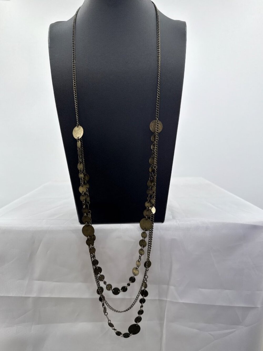 Vintage Boho Multi Strand Coin Disc Necklace Dark Fairy Whimsigoth Bronze